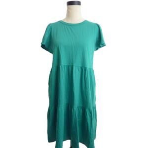 NWT J Crew Knit Tiered Mini Dress Marine Green Size S